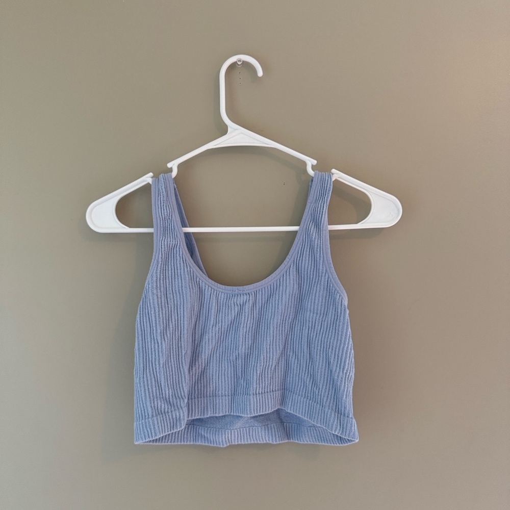 Stylish Light Blue Ribbed Tank Top - Picture 2 of 4